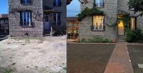 Allée en brique et gazon